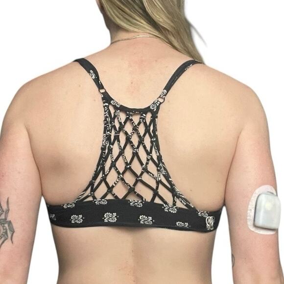 Metal Mulisha MCMXCIX Black & White Paisley Boho Strappy Racerback Bikini Top - Picture 2 of 7